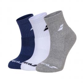 3 PARES DE CALCETINES BABOLAT TRICOLOR QUARTER BLANCO MARINO GRIS